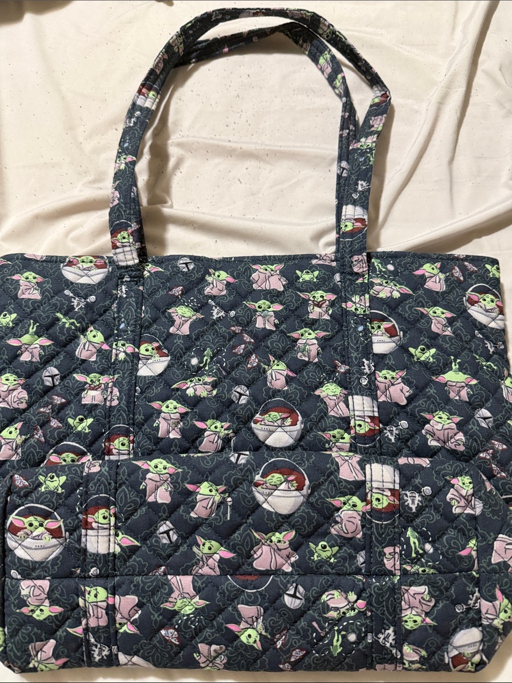 Vera Bradley Quilted Tote with Baby Yoda Print - Black with Green & Pink - Picture 2 of 3